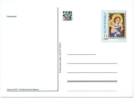 Celinová pohľadnica s natlačenou poštovou známkou „Vianoce 2021: Ľudová fajansa“