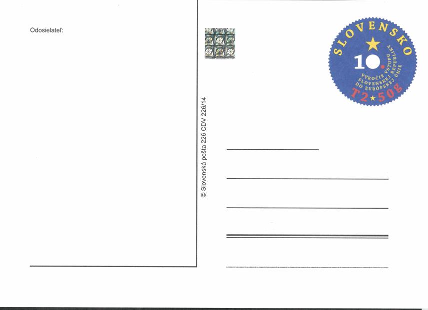 Poštový lístok: 10. výročie vstupu Slovenskej republiky do Európskej únie